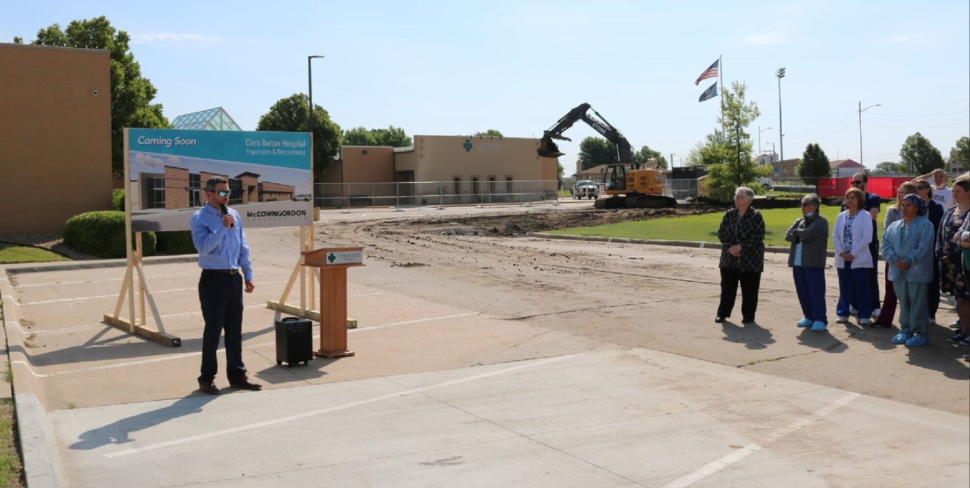 Kyle Montoya speaking at a groundbreaking