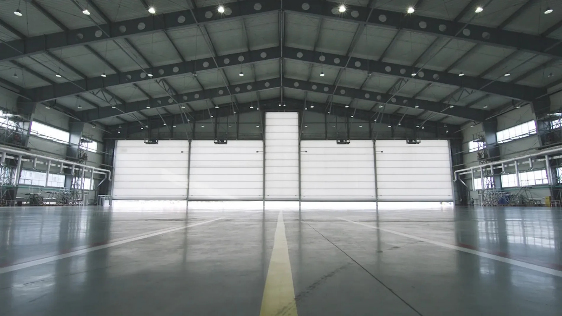 industrial hangar with roller door