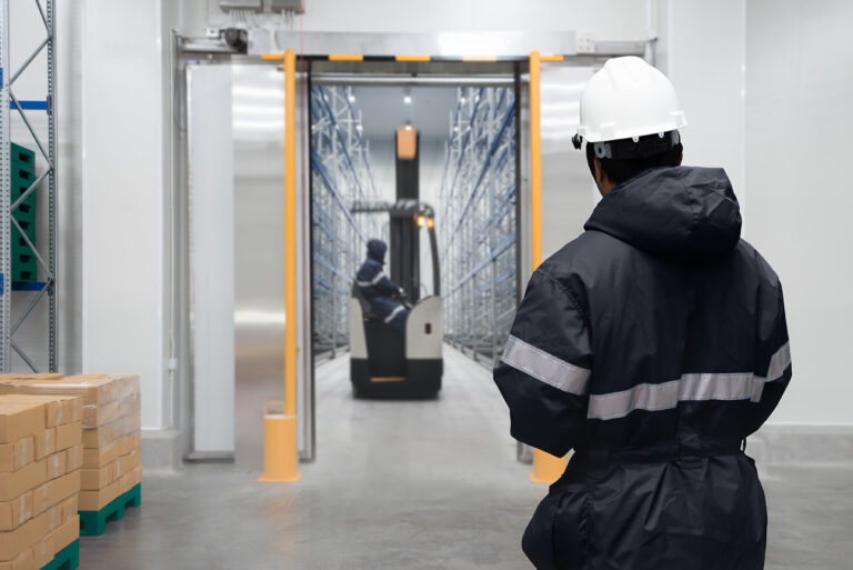 Worker in a cold storage facility